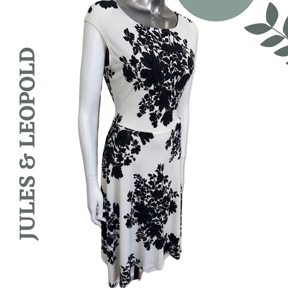 🛍️ 3/$40 Jules & Leopold Black and White Floral Dress Cap Sleeve Back Tie Small - Picture 3 of 4